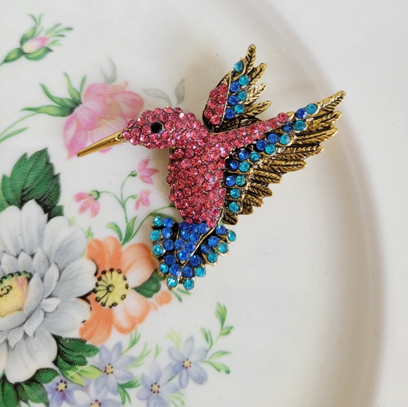 Pink Hummingbird  Brooch Pin Pendant Necklace NWT - Picture 2 of 6